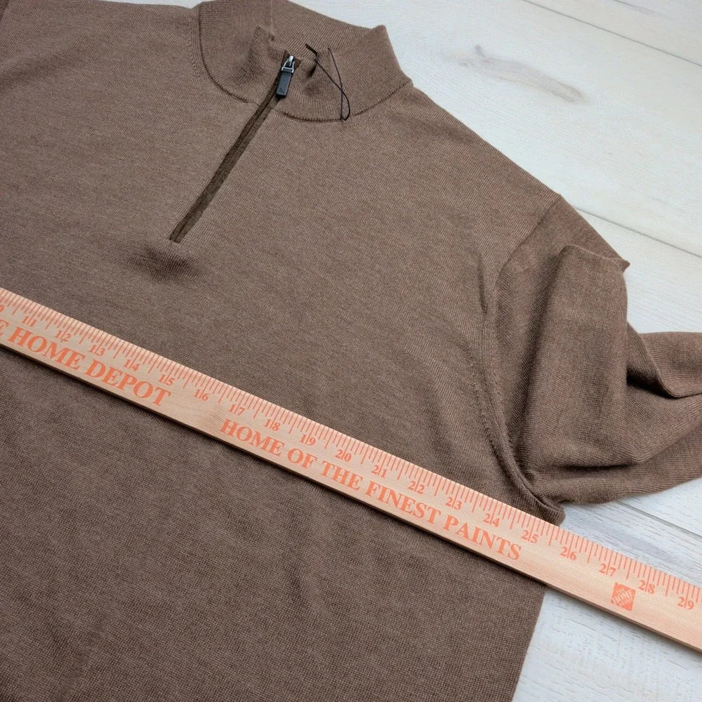 NEW UNTUCKit Belguardo Merino Wool Quarter Zip Sweater Mens XXL Tan Suede Trim